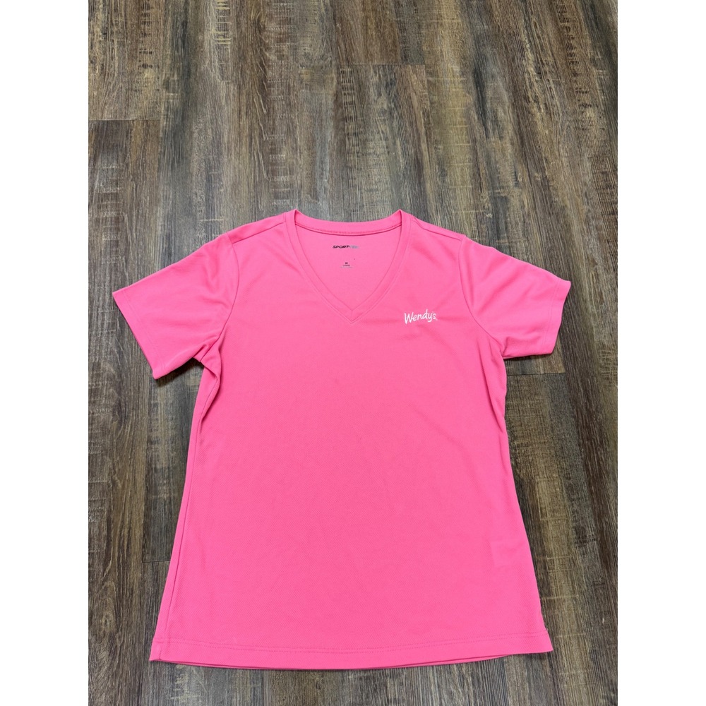 Sport-Tek Wendy's V-Neck Shirt Ladies M Pink Good Condition Embroidered Logo